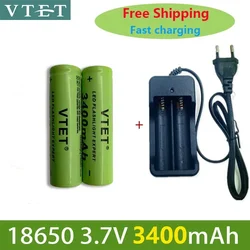 2024 Battery Rechargeable Battery 3.7V 18650 3400mAh Capacity Li-ion Rechargeable Battery for Flashlight Torch Battery+Charger