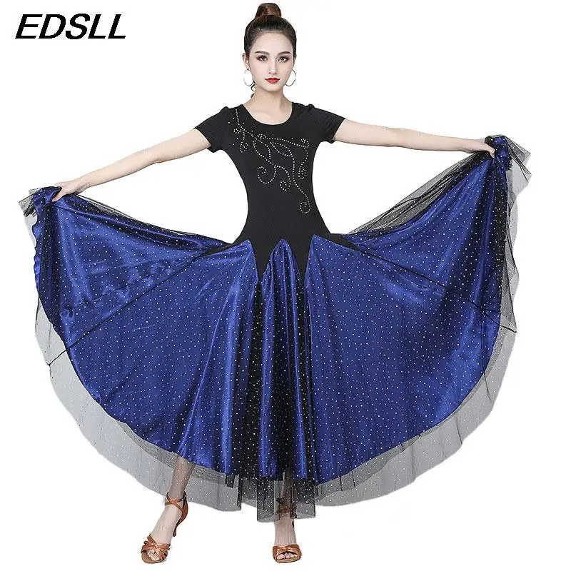 Vrouwen Wals Grote Swing Rok Latin Dance Salsa Rumba Lovertjes Elegante Rok Dans Praktijk Lange Jurk Dames Moderne Dans Rok