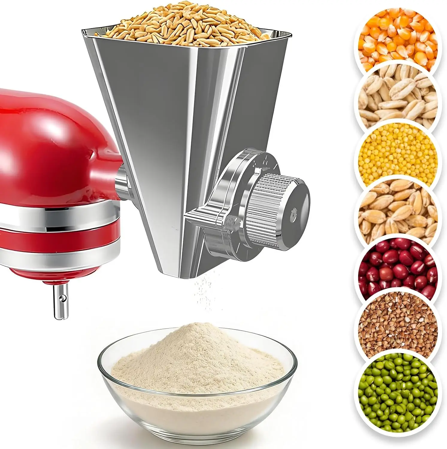 Grain Mill Attachment for KitchenAid, Flour Mill, Wheat Mill | All Metal Material, 9 Adjustable Grinding Levels