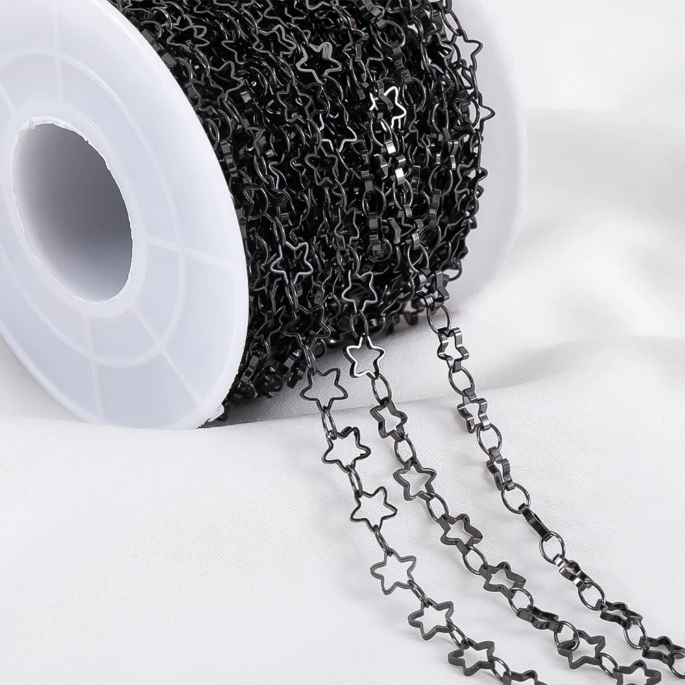 Chaîne en cuivre creuse en forme d'étoile de 5 mm, couleur noir canon, 1 mètre, pour la fabrication de colliers, bracelets et accessoires de bijouterie DIY
