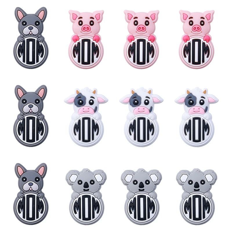 10pcs pig cows Animal mothers Silicone Focal Beads Baby Bracelet Toy DIY String Pen Beads Nipple Chain Jewelry Accessories Kawai