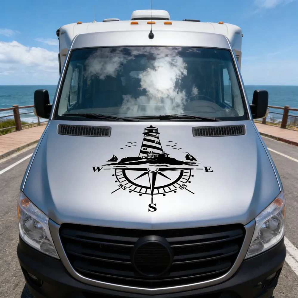 

Van Camping Rv Caravan Lighthouse Comb of the Winds Compass Car Decor Sticker Motor Vinyl Vehicle Decal