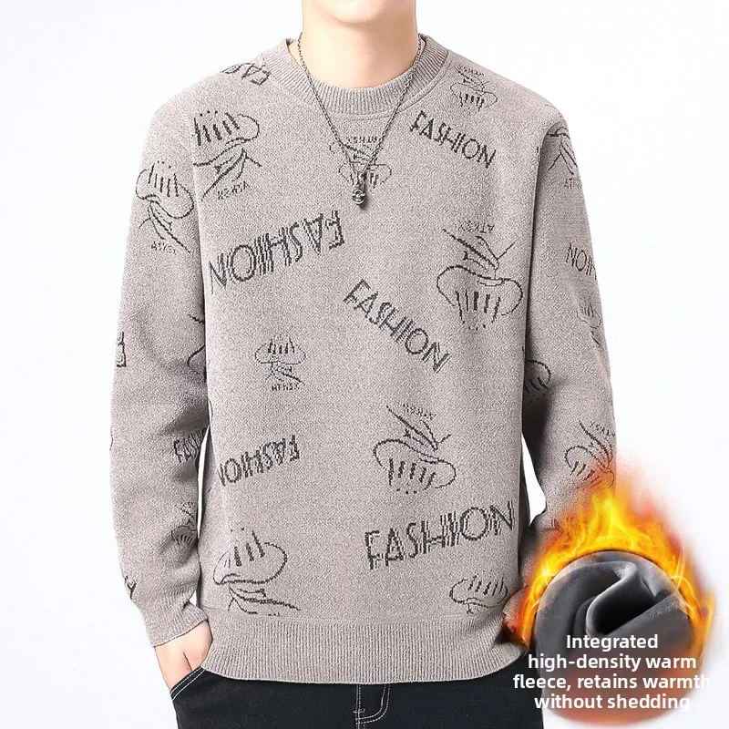 

Men's Thiened Fce Lined Inteated Velvet Sweater Casual All-Match Outerwear Knitted irt Youth Autumn Winter Faion