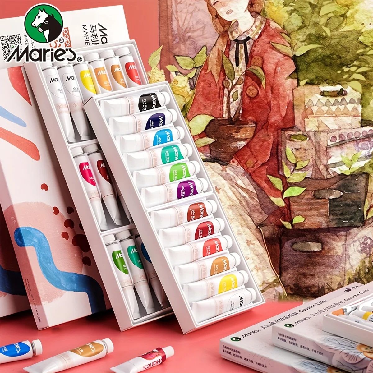 Maries 36/24/18/12 Colors Gouache Paint,12ml/0.4oz,Artist Quality,Lightfast,for Professionals,Adults(Brushes not included)