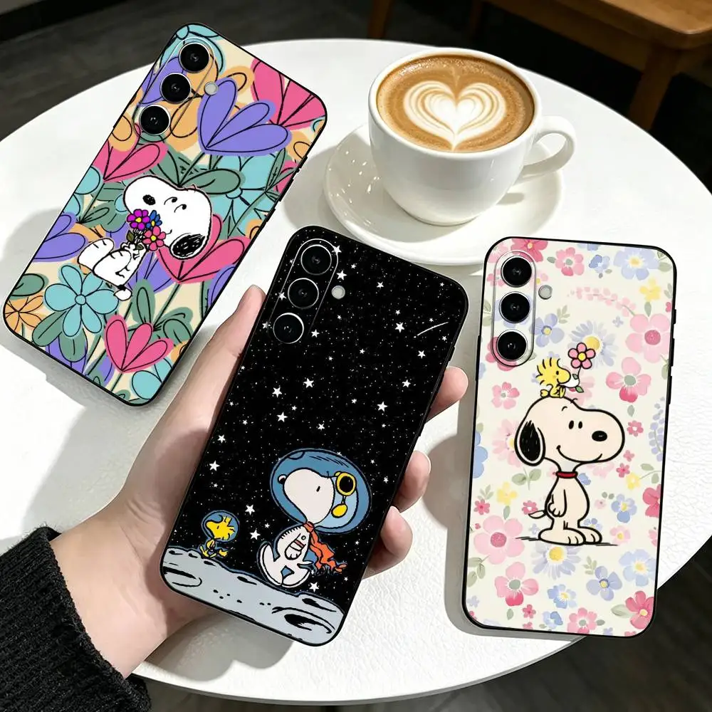 C-Cute S-Snoopys Phone Case Black Silicone Soft For Samsung Galaxy A73,A72,A71,A70,A53,A52,A51