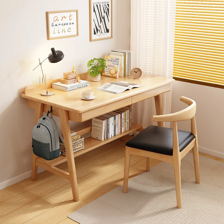 

Simple Solid Wood Home Computer Desk Chair Combination for Students Bedroom Writing Learning Comfortable Seat Leg Support