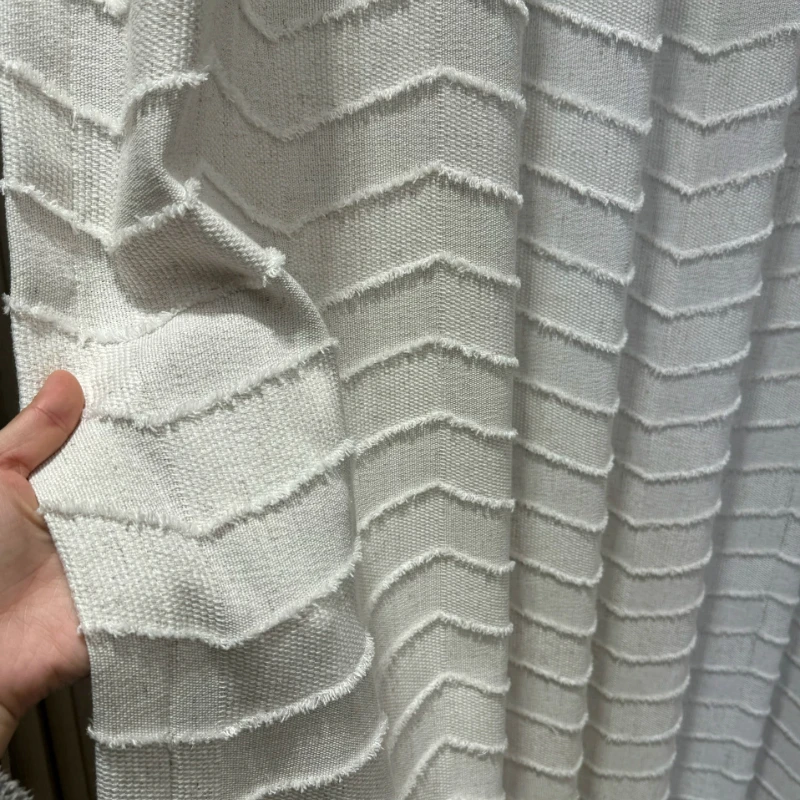 Custom Finished Geometric Cut Cream White Jacquard Curtains for Living Room Bedroom French Window Partition Curtain