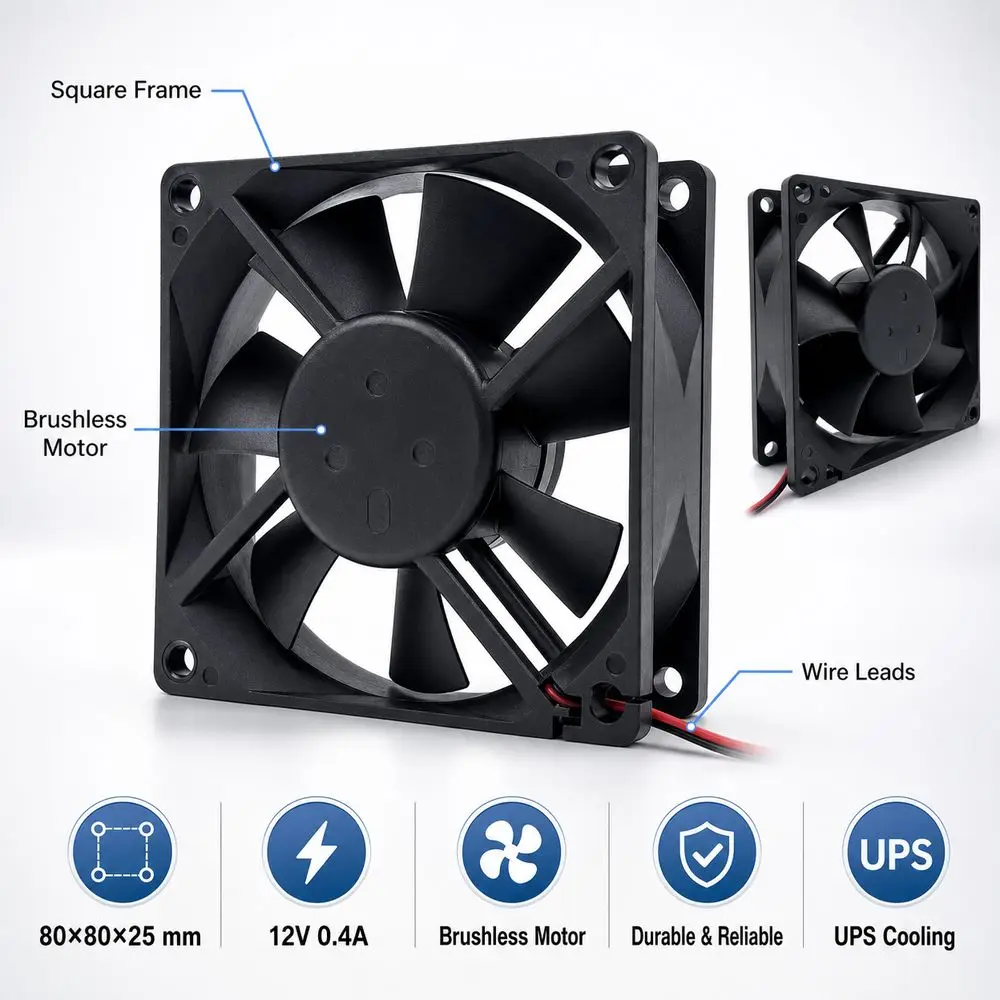 3Pin Cooling Fan Wire Leads Square Frame Brushless Fan Brushless Motor Black Axial Fan for EFC-08E12D-EF05/EF04