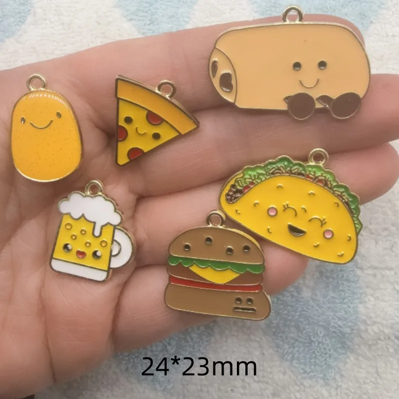 12pcs Drip Oil Alloy DIY Food Emoji Bag Accessories Burger Pizza Beer Bracelet Pendant Keychain Bag Pendant view 6