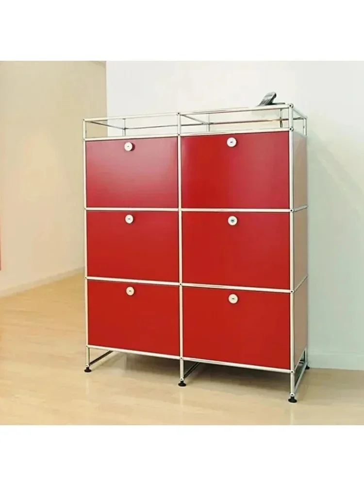Classic red combination cabinet Modern living room stainless steel side cabinet Customizable storage locker