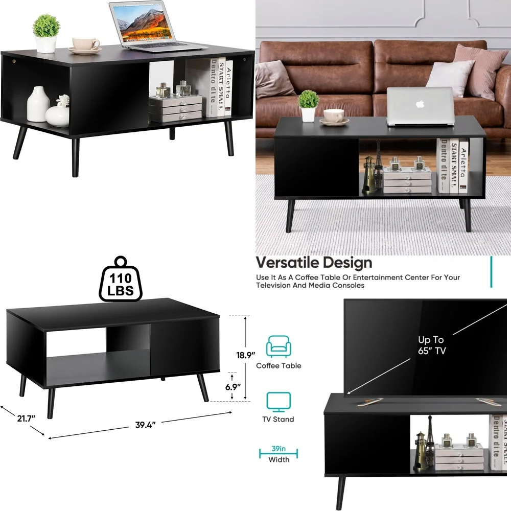 

Café Tables2 Tier Rectangle Coffee Table 40 Inch Black Modern Living Room Accent