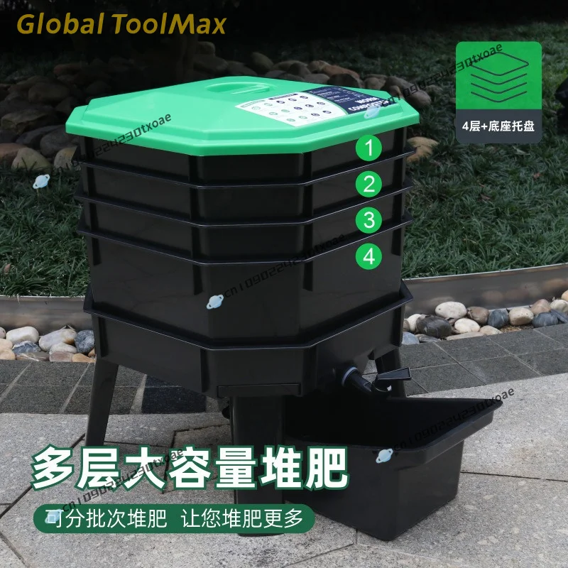 Worm Composter Bin for Kitchen Waste Recycling, Outdoor Large Capacity Vermicomposting Box for Organic Soil & Fertilizer