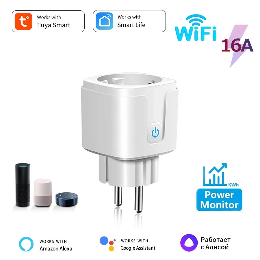 

Tuya Smart Socket EU WiFi Smart Plug 16A with Power Monitoring Timing Function Alexa Google Home Voice Control Smart Life APP