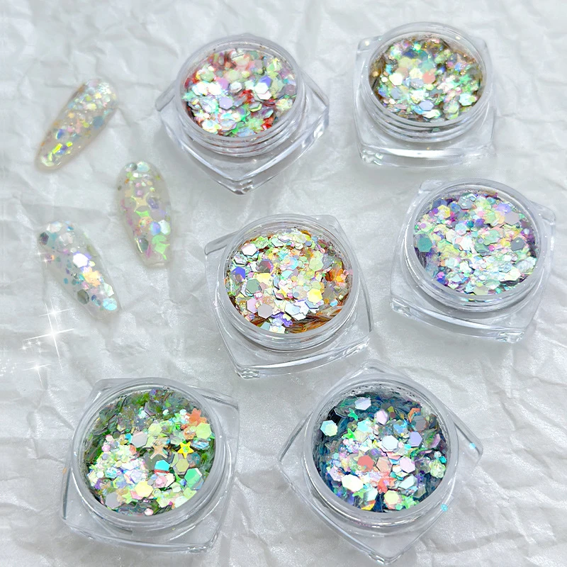 1Box Nail Mix Magic Mirror Sequins Candy Flash Nail Shining Mirror Flour Hyper Flash Sequin Nail Art Nail Decoration DIY