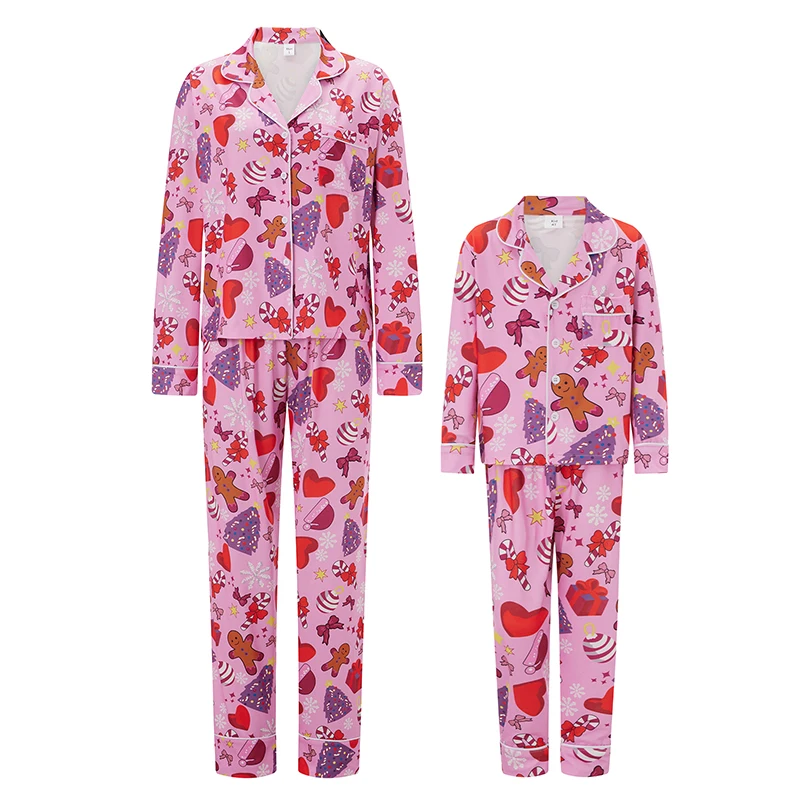 2025 New Family Matching Christmas Pajama Set Heart Print Long Sleeve Tops Elastic Waist Pants for Fall Winter