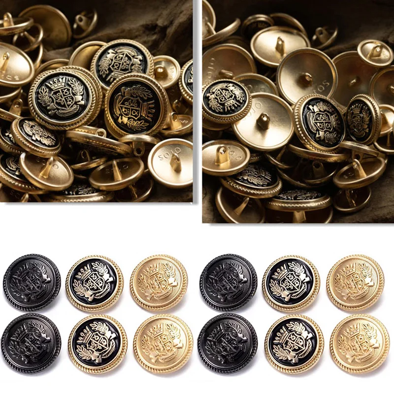 Metal Buttons Crown Pattern Shank Golden Buttons British Vintage College Style Suit Buttons Hand-stitched Coat Clothes Buttons