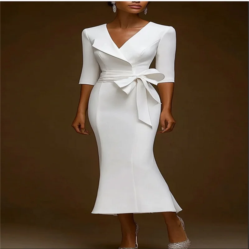 

V Neck Bow Knot Blazer Dress Work Semi Formal Business Midi Dressi Women's Evening Dress 2025 Mermaid Party Dresses Customized