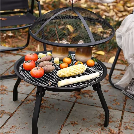 Portable Folding BBQ Fire Pit Outdoor With Cover Grill For Camping
