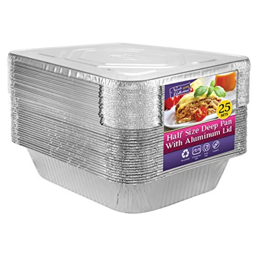 

Aluminum Pans With Lids Half Size 9x13 Extra Heavy Duty, Disposable Foil Pans For Baking 25 Sets