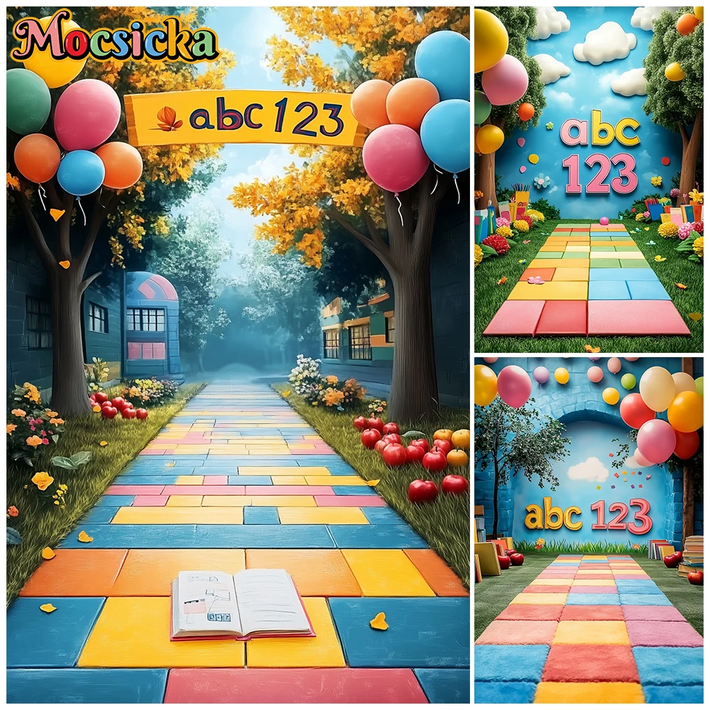 

Mocsicka Colorful Kids Hopscotch Background Cloth ABC 123 Street Art Photography Backdrop Birthday Party Baby Shower Photo Booth