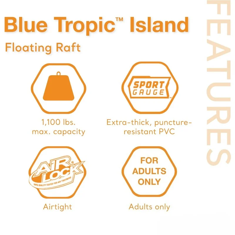 Blue Tropic Inflatable 5 Person Raft or Swimming Pool Island Water Floating Lounger Raft with Backrests, Built in Cooler,