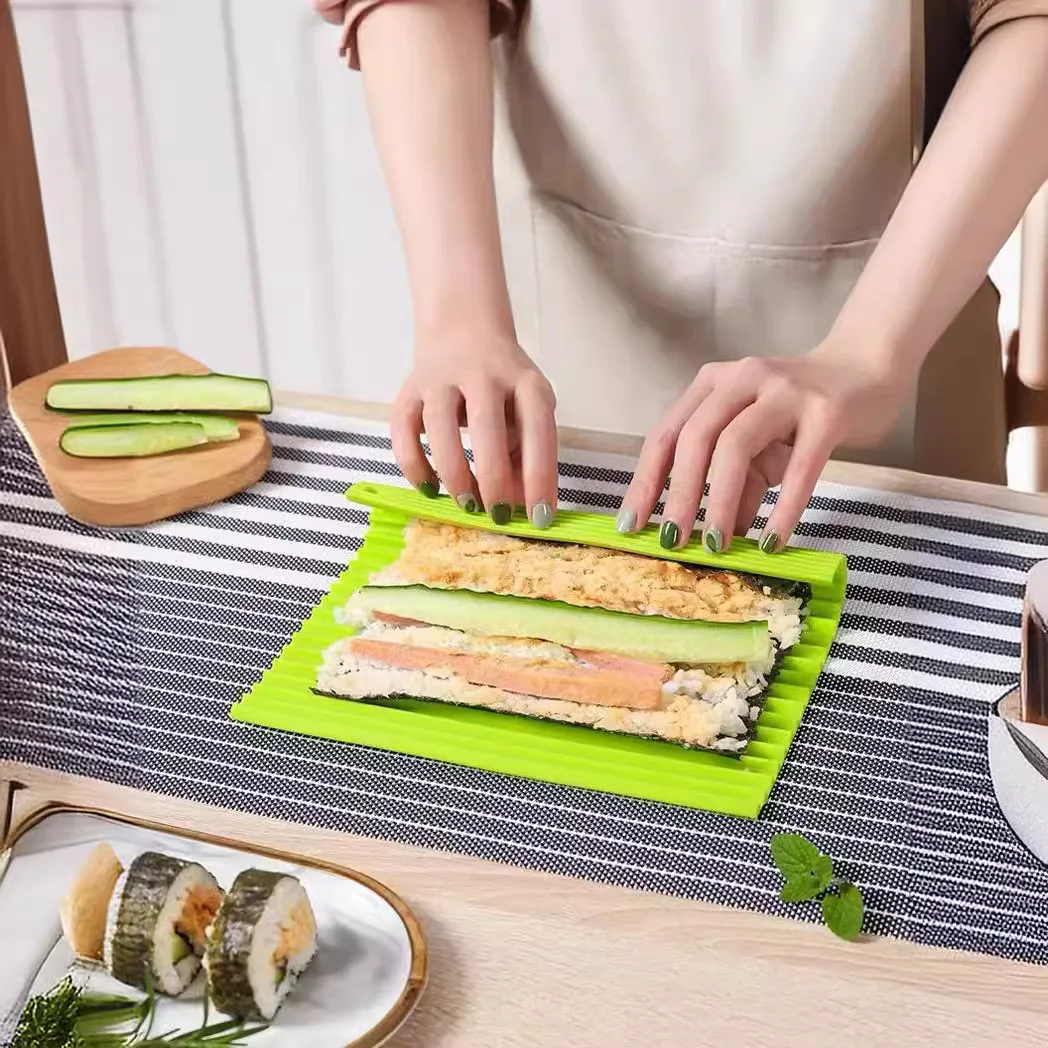 Imitation Bamboo Silicone Sushi Roll Mold Rolling Tool Seaweed Sushi Seaweed Rice Camping Lunch Bento Kitchen Making Tool New