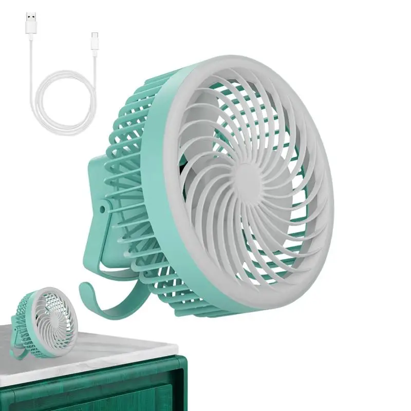 Small Desk Fan Table Fan With LED Light Rechargeable Personal Fan Quiet Desktop Fan 3 Speed Adjustable Fan For Indoor Home