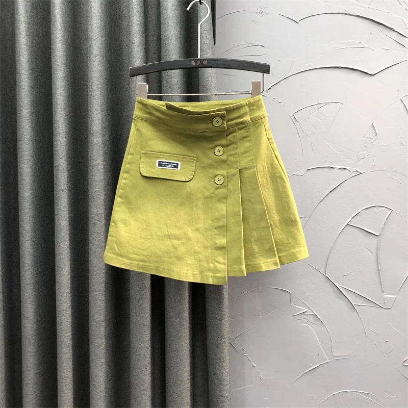 

Yellow High Waist A-Line Skirt for Women Summer Faionable Student Cotton Denim ort Skirts Age-Defng Pleated f S...