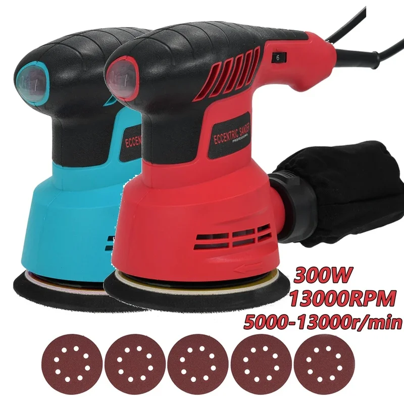 Orbital Sander Electric with 6 Variable Speeds Palm for Woodworking Sanding Polishing, 13000RPM 300W