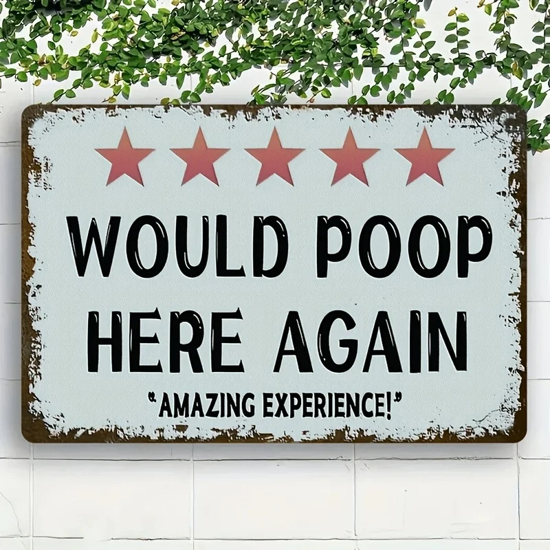 2D Flat, Would Poop Here Again Vintage Wall Sign - Rustic Farmhouse Bathroom Decor, Humorous Toilet Paper Holder Sign Suitable f