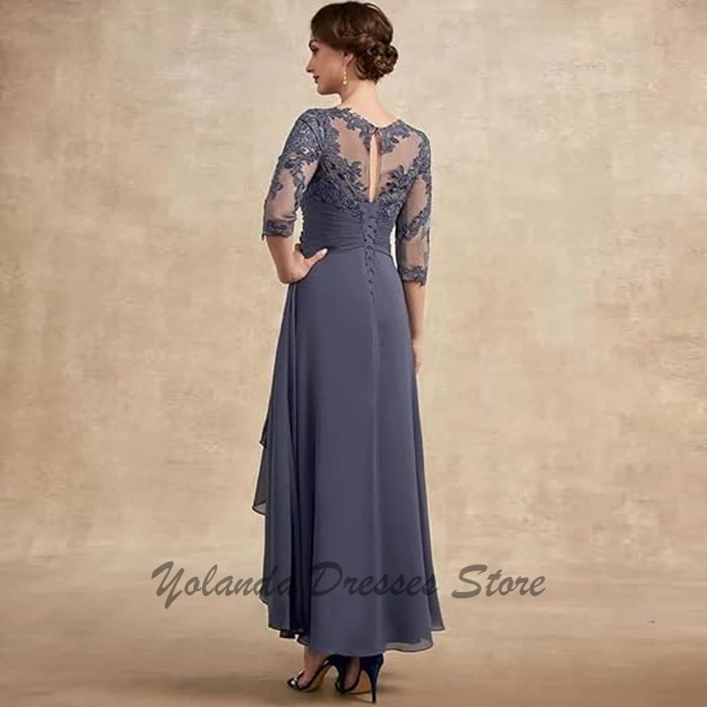 Modern Scoop Neck Mother of The Bride Dresses for Wedding 3/4 Sleeves Formal Dress Chiffon Evening Gown Applique Lace Up 2025