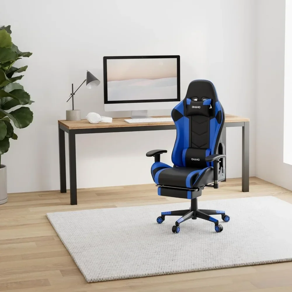 Cadeira de jogos estilo corrida cadeira de escritório massagem ajustável almofada lombar giratória rocker reclinável encosto alto ergonômico