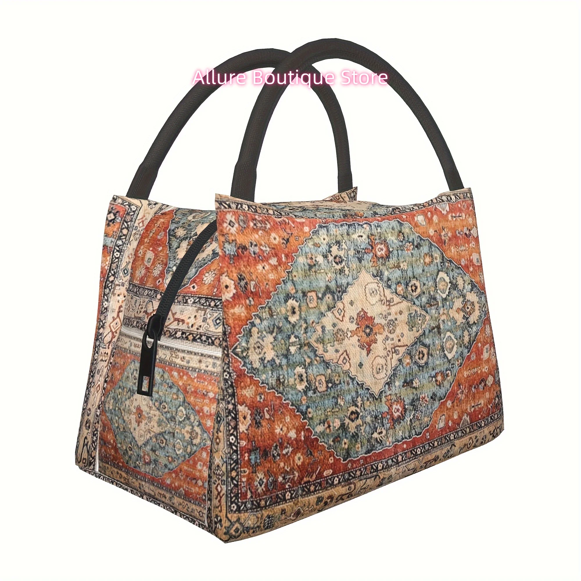 Men's and Women's Insulated Lunch Bag, Reusable Large Lunch Tote with Insulated Zipper Closure, Vintage Bohemian Pattern Portabl