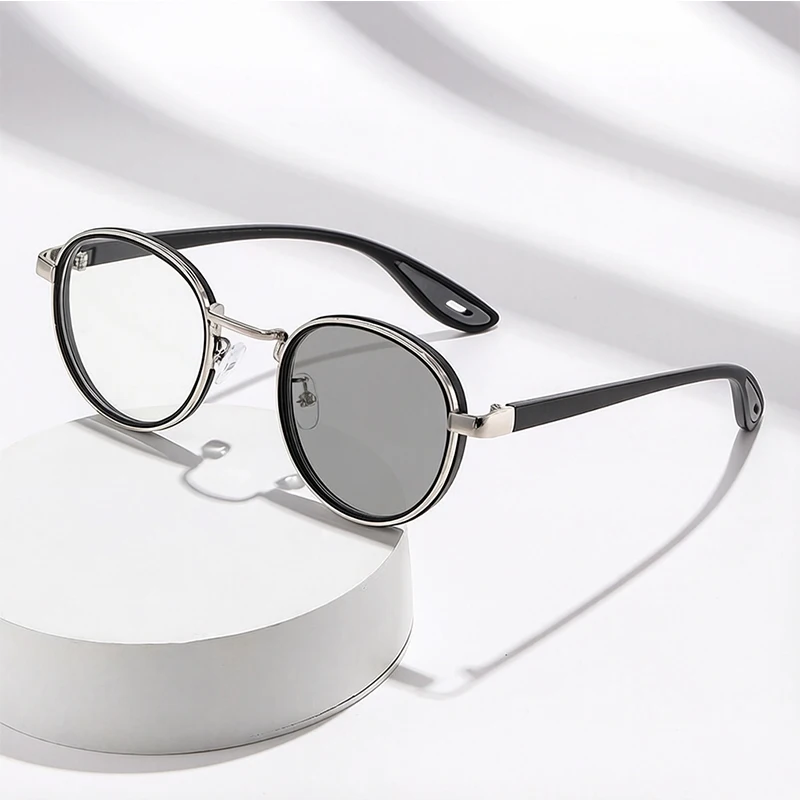 Punk-Style Farbwechselnde Kurzsichtbrille, Neue Modische Runde Hip-Hop Anti-Blaulicht-Brille 072 – Detail 13