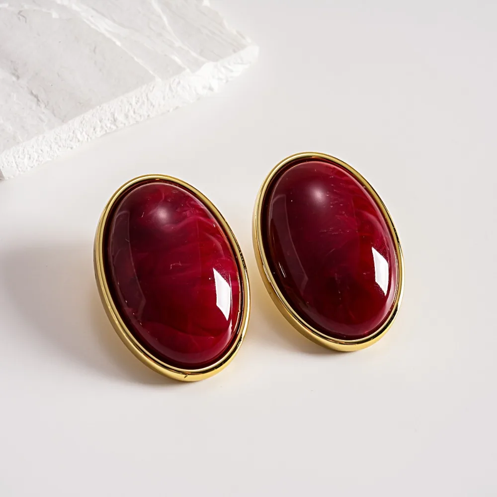 Smudging Effect Retro Oval Geometric Stud Earrings Smooth Surface Multicolor Acrylic Stud Earrings Sweet Women Earrings