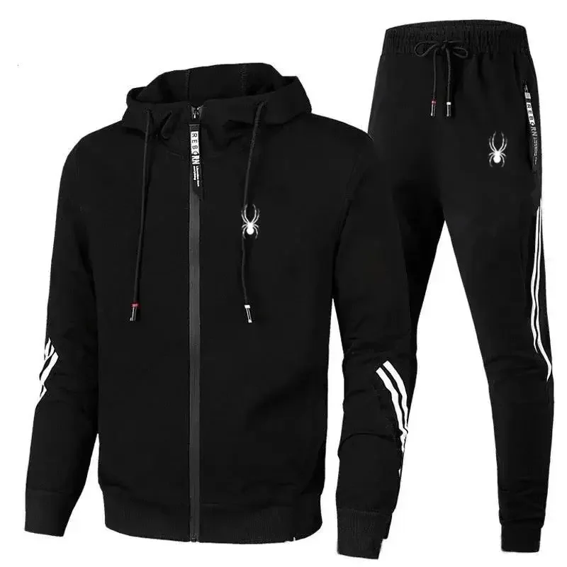 Tute da uomo primavera autunno set felpa con cappuccio a maniche lunghe + pantaloni da Jogging 2 pezzi tute da corsa Fitness abbigliamento sportivo