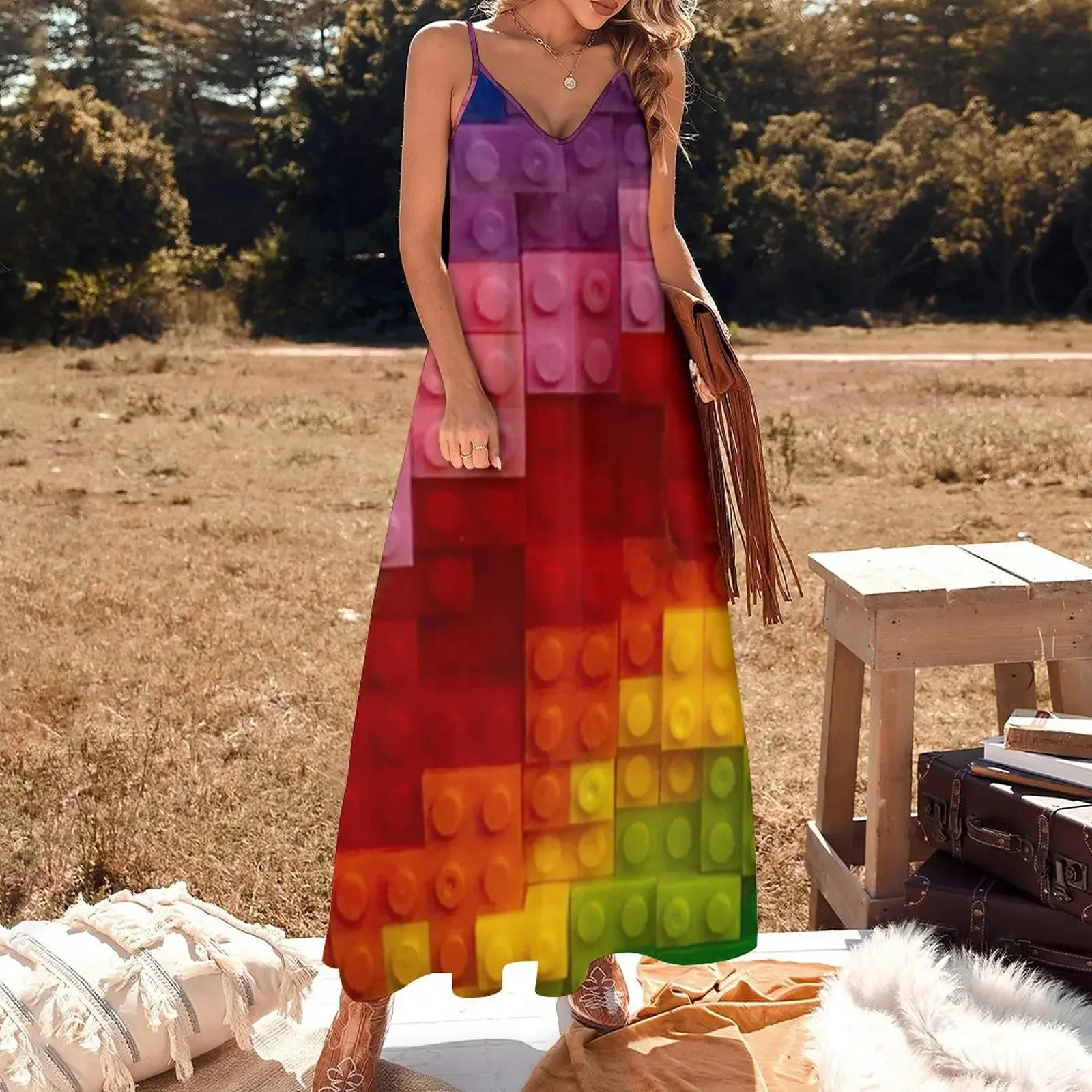 Building block style rainbow colours Sleeveless Dress luxury evening dresses 2024 Women's clothing