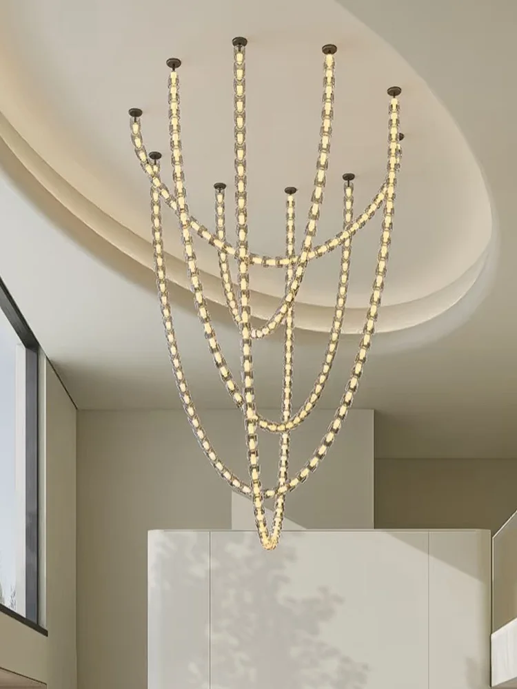 Loft ceiling hanging lighting, chain-type crystal glass chandelier lustre, dimmable, living room