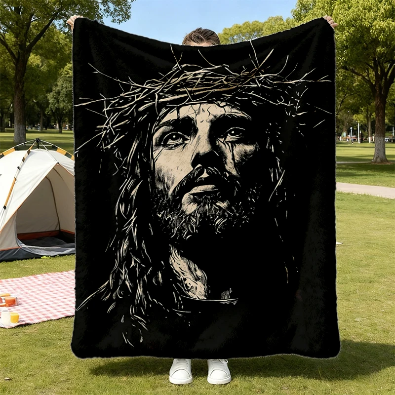 Jesus Flannel Blanket Christian Streetwear Religious Gift for Everyone Faith Flannel Throw Unisex Cozy Blanket Jesus Chr