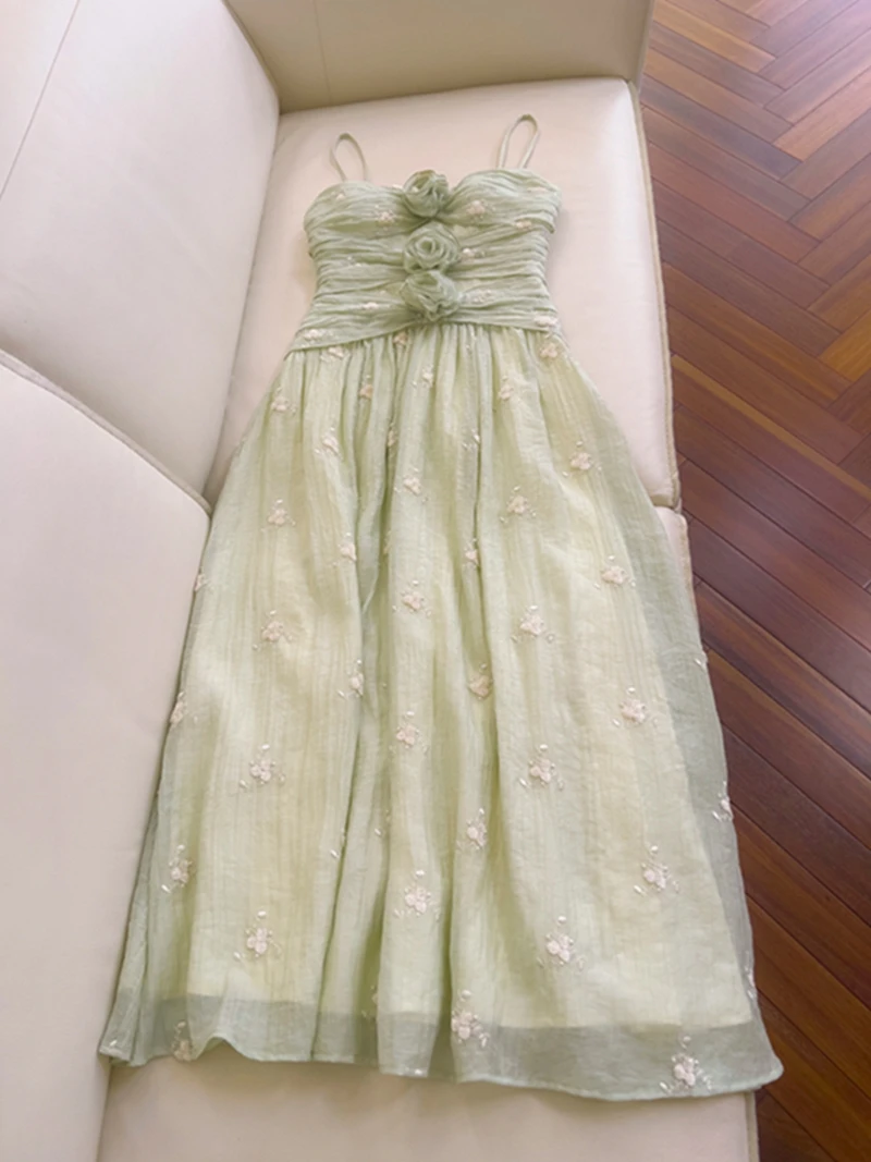 Primavera início da brisa doce floral bordado strapl dr férias femininas dr cintura alta a linha saia casamento par