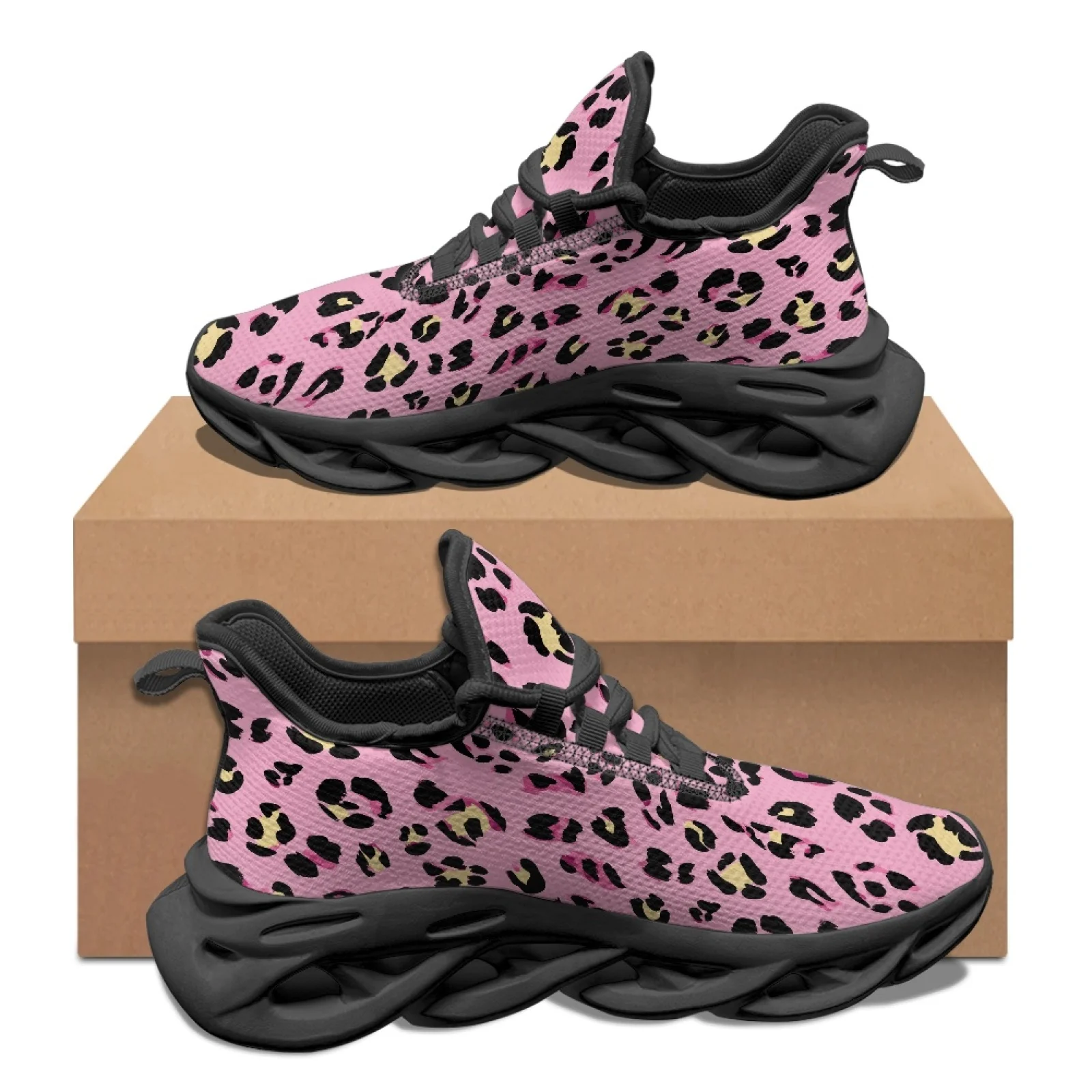 PENSTROLL Pink Leopard Breathable Men's Running Shoes Men's Sneakers Running Shoes for Walking Soft Sole Fashion Sneakers