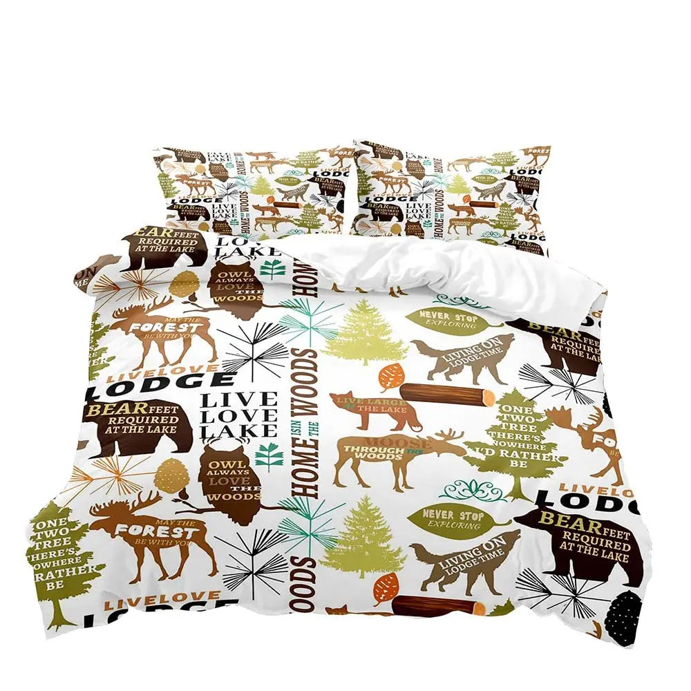 Woodland Animal Duvet Cover, Full Size, Baby Girls Boys Kids Bedding,Cartoon Forest Animals Comforter Quilt Cover, 2 Pillow Sham