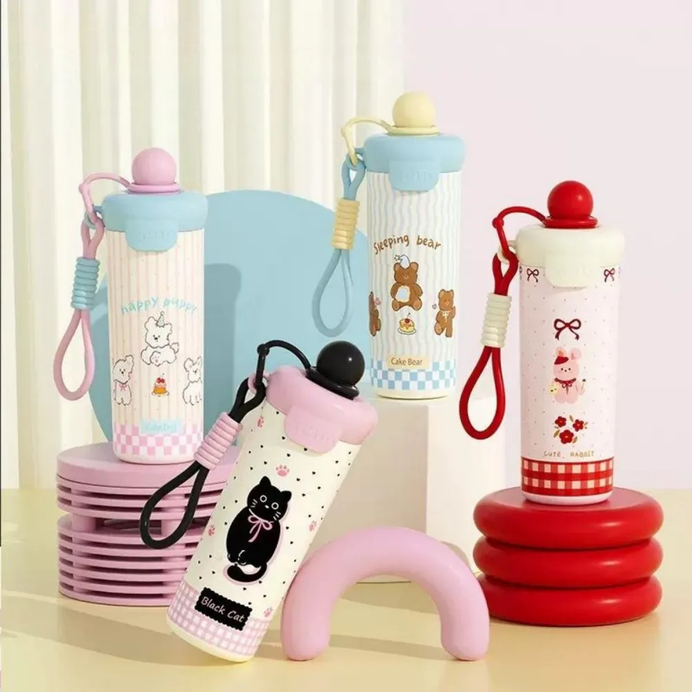 Taza térmica Kawaii Cat, bonita botella térmica de acero inoxidable para té y café, botella de agua portátil de 600ml con pajita para niñas y mujeres