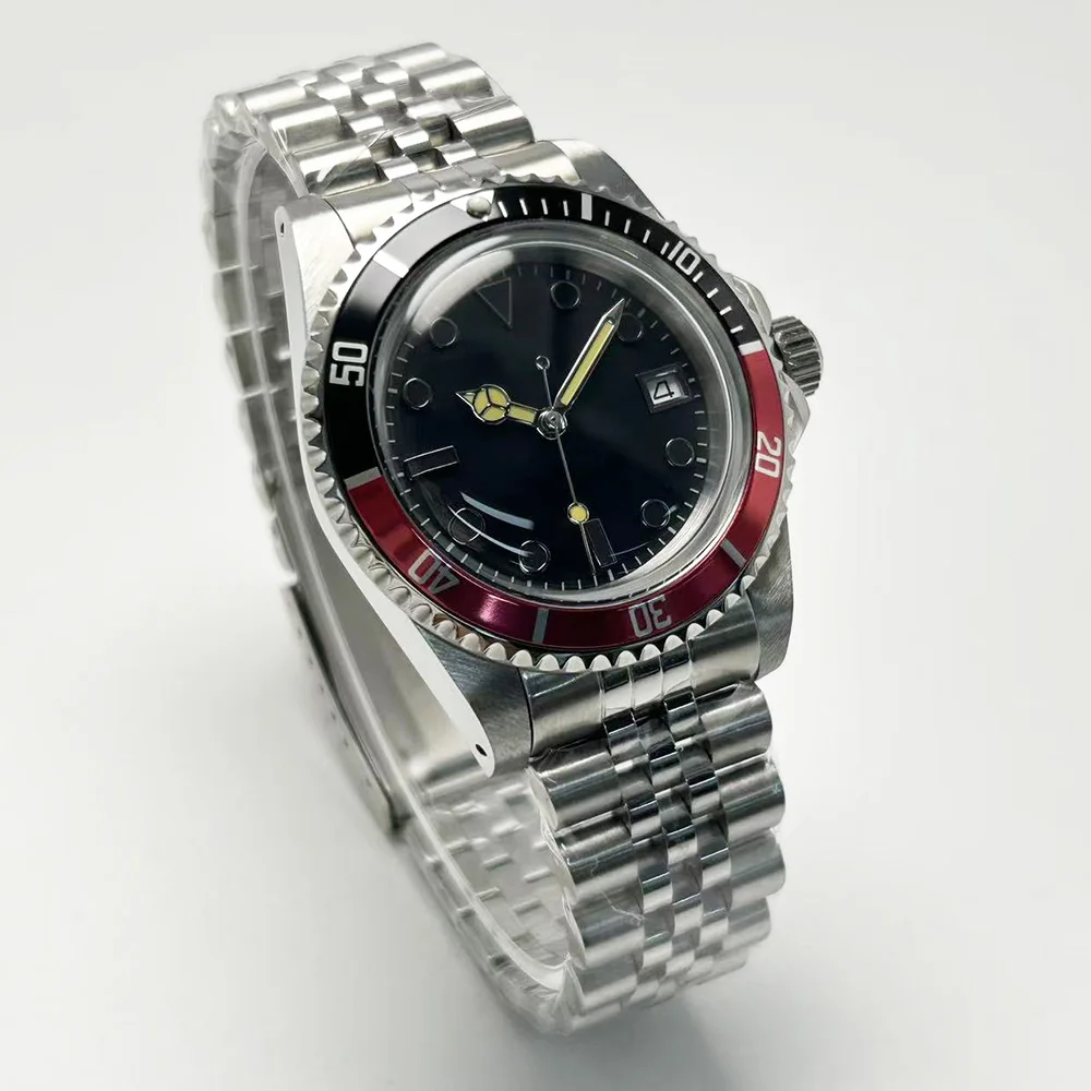 Classic 39Mm Men's Automatic Mechanical Watch, Black Dial, Silver Stainless Steel Case & Strap, Bubble-Shaped Crystal Glass, Chi
