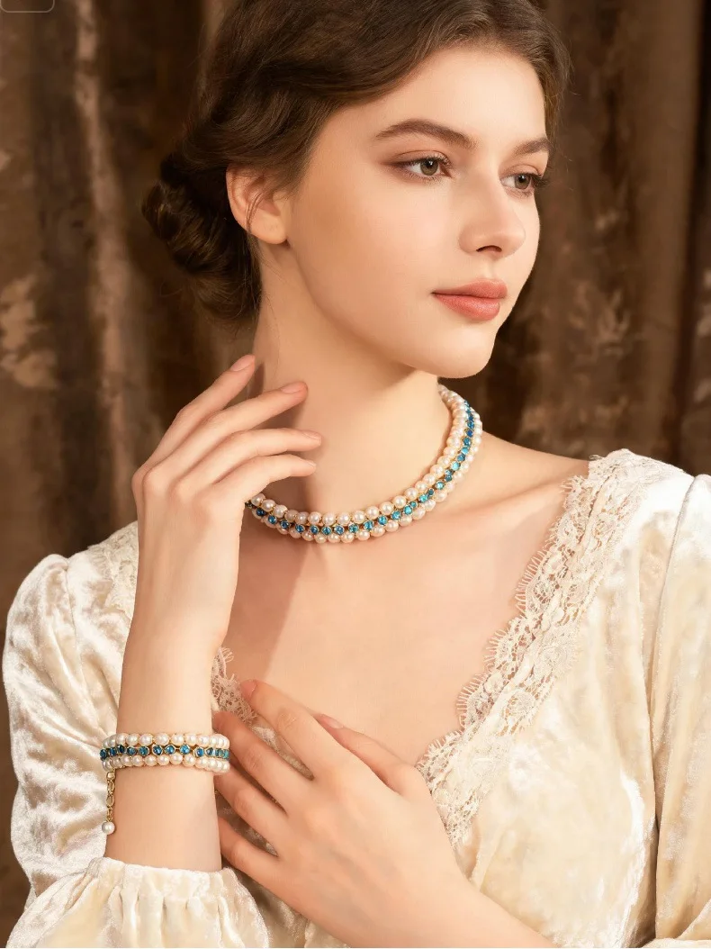 Luxury Vintage French-Style Small-Batch Retro-Chic Two-Piece Jewelry Ensemble Necklace And Bracelet Set