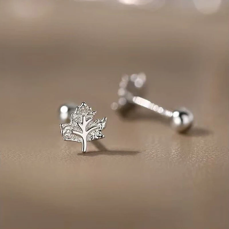 Silver Stud Earrings Textured Maple Leaf Flower Crinkled Delicate Elegant Tiny For Women Jewelry Gift Dropship Wholesale