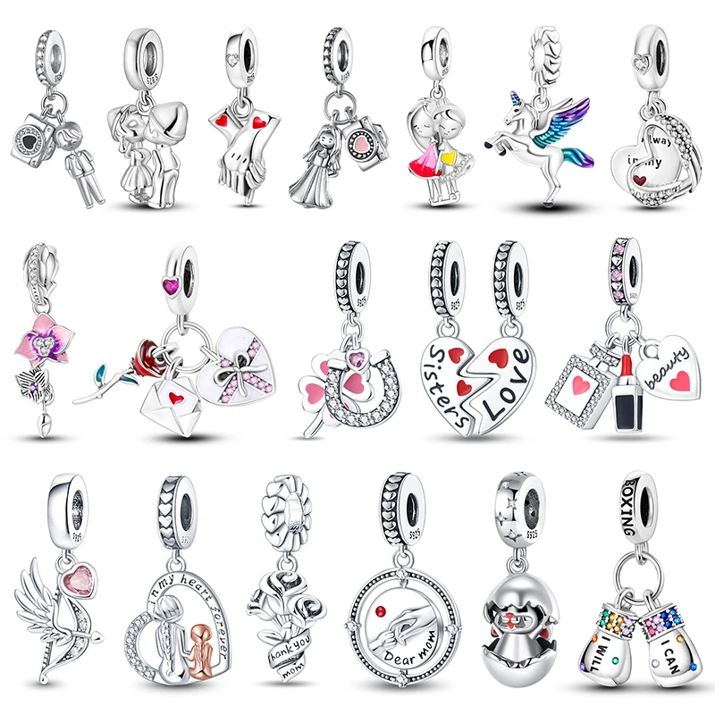 

2023 New in 925 Sterling Silver Heart Lovers Charm Beads Fits Pandora Original Bracelet Women Silver Pendant Bead DIY Jewelry