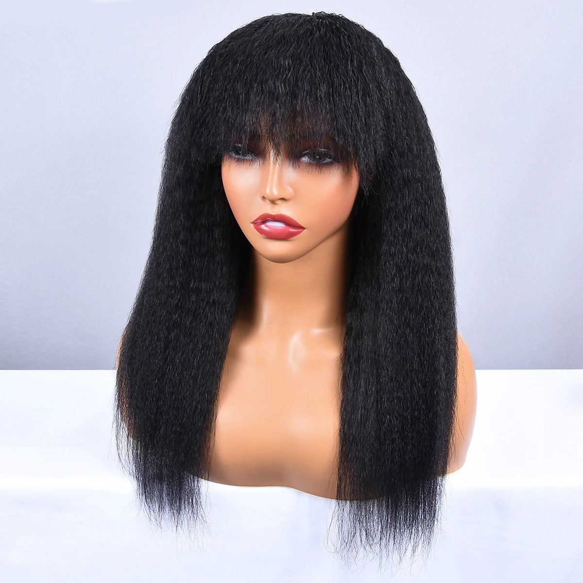 180% Fringe Kinky Straight Wigs Glueless Human Hair Wigs For Woman Yaki Straight Full Machine Made Wigs With Bangs HairUGo