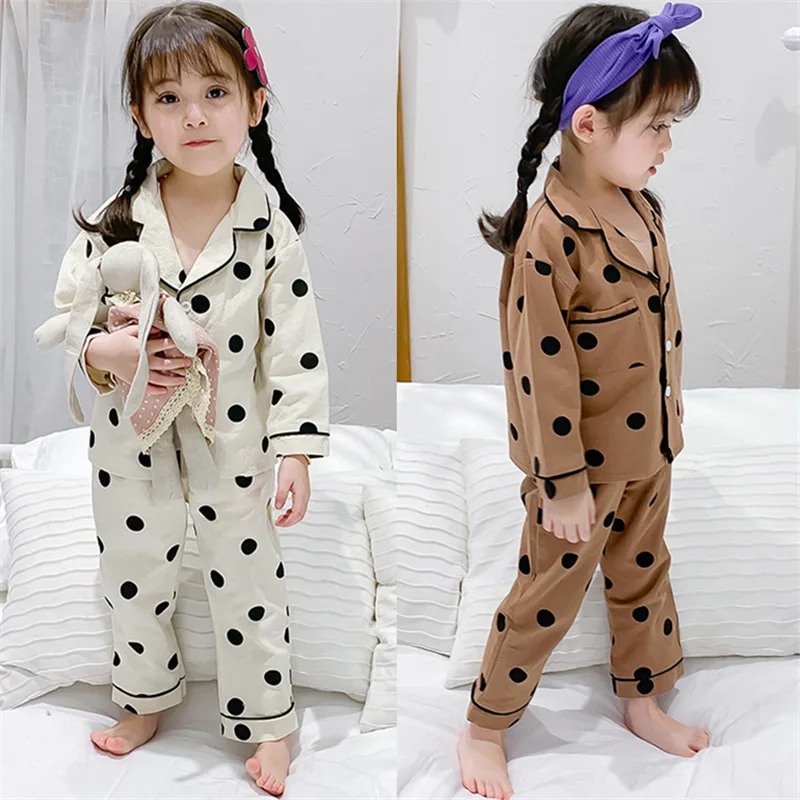 Boys Girls Suit Polka Dot Casual Loungewear Simple Fashion Cheap Warm Soft Pajamas 2025 Autumn New