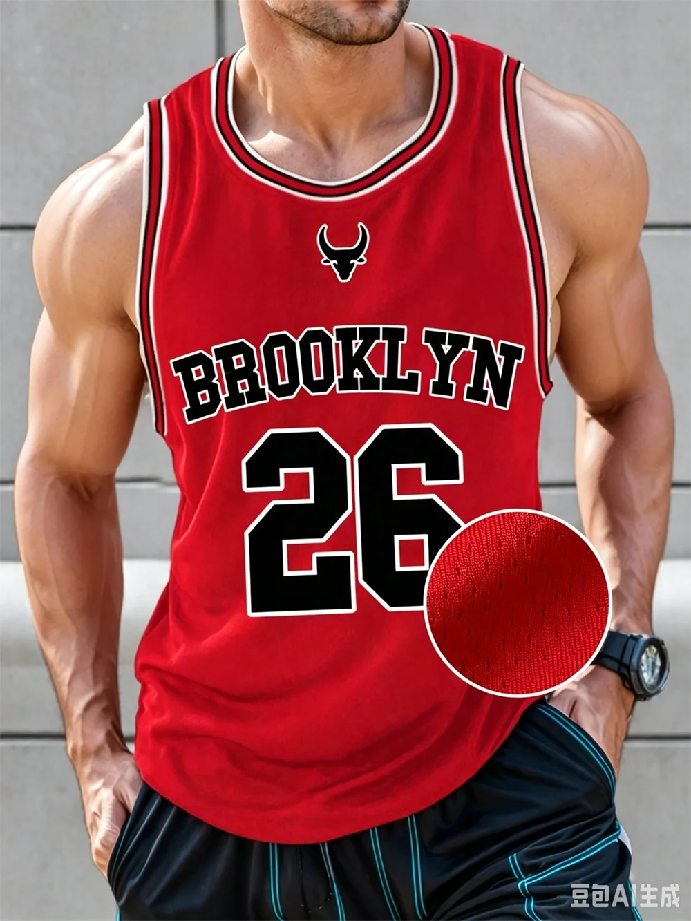 Basketball Brooklyn Nr. 26 O-Ausschnitt-Weste, lockerer Schnelltrocknender Stoff, Outdoor-Fitness-Training, lässige ärmellose Sommerkleidung für Männer – Detail 3